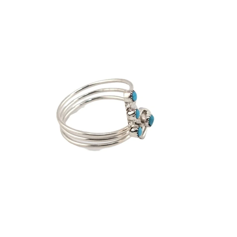 Navajo Turquoise Multi Band Bypass Ring, Sterling Silver Sz 6.5US